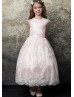 Cap Sleeves Lace Tulle Tea Length Flower Girl Dress